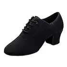 Yefree Scarpe da Ballo Moderne Tango Basso a Tacco Basso da Donna di Scarpe da Allenamento per Ballo Latino con Allacciatura Nera