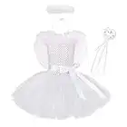 Kids Baby Girls Angel and Devil Costumes Halloween Christmas Carnival Fancy Dress Up Tutu Dress+Feather Angle Wings+Angel Halo Headband+Fairy Wand Valentine's Day Cupid Outfit White 9-10 Years