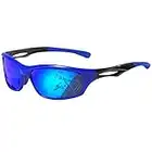 Joopin Lunettes de Soleil Sport Polarisées Homme et Femme, Lunette de Soleil UV400 pour Conduite Pêche Course Golf Ski, Lunettes de Cyclisme(Monture Bleue Verres Miroirs Bleus)