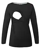 Smallshow Women's Long Sleeve Breastfeeding Top Maternity Nursing T-Shirt Pregnancy Clothes Black S