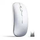 INPHIC Mouse Bluetooth, Mouse Wireless Ricaricabile Silenzioso a Tre modalità (BT 5.0/4.0 + 2.4G Wireless), Mouse Senza Fili da Viaggio Portatile 800/1200/1600 DPI per PC Laptop, MacBook, Argento