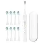 kingheroes Electric Toothbrush Set, Sonic Toothbrush with 4 Modes, 42000 VPM Motor, One Charge for 60 Days, Comes with 8 Brush Heads & Travel Case (White)