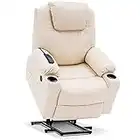 MCombo Electric Power Lift Recliner Chair Sofa with Massage and Heat for Elderly, 3 Positions, 2 Side Pockets, and Cup Holders, USB Ports, Faux Leather 7040 (Medium, Cream White)