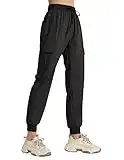 SPECIALMAGIC Women's Hiking Cargo Jogger Pants Water Resistant Quick Dry Lightweight Walking Joggers Work Trousers with Pockets Athletic Workout Lounge Casual Outdoor (Black, M)