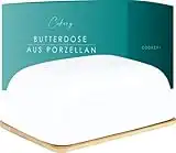 Cookery® Butterdose aus Keramik handgefertigt in Portugal | Für 250g Butter | Mit Deckel aus nachhaltigem Bambus | Butterschale aus Porzellan | Butterbehälter (matt-weiß)