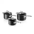 Le Creuset Set de 3 Casseroles Anti-Adhérentes en Aluminium Forgé, 16, 18 et 20 cm, Anthracite/Argenté,51803000010002