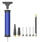 HDNNC Sports Ball Pump Set - 8" Air Pump Basketball Pump with 4 Inflation Needle 2 Nozzles and 1 Rubber Hose - Accurate Inflation - Basketball - Football - Swim Ring - Balloon (Blue)