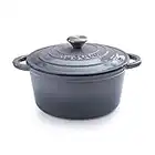 Cast Iron Pot with Lid – Non-Stick Ovenproof Enamelled Casserole Pot – Sturdy Dutch Oven Cookware – Grey, 4.7L, 24cm – by Nuovva