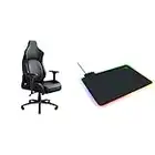 Razer Iskur XL Gaming Chair: Ergonomic Lumber Support System - Multi-Layered Synthetic Leather - Black/Green & Firefly Hard V2 RGB Gaming Mousepad: Customizable Chroma Lighting