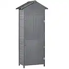 Outsunny Wooden Garden Storage Shed Utility Gardener Cabinet w/ 3 Shelves, Tilted-felt Roof and Two Lockable Doors, 189cm x 82cm x 49cm, Dark Grey