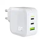 Green Cell Weißes Ladegerät PowerGaN PD 65W mit 2X USB-C PD 1x USB-A QC 3.0 Netzteil mit GaN Tech, Wandladegerät kompatibel mit PPS, Samsung AFC, für Laptops, MacBook, iPhone, Nintendo Switch, Xiaomi