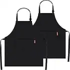 APRONPANDA Professional Adjustable Black 100% Cotton Apron with 2 Pockets Cooking Kitchen Chef Women Men Aprons for Home Kitchen, Restaurant, Coffee House, Baking Gardening BBQ 2 Pack