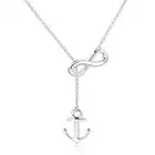 ELBLUVF 18K Stainless Steel Gold Rose Gold Plated Hope Anchor and Infinity Lariat Y Necklace For Women (Silver)