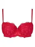 Ann Summers Sexy Lace Planet Balcony Bra with Underwire Padded Cups and Charm Detail-Push up Bra -Removable Pads -Every Day Bra - Red