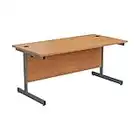 Office Hippo Heavy Duty Rectangular Cantilever Office Desk, Home Office Desk, Office Table + Integrated Cable Ports, PC Desk For Office or Home, 5 Yr Wty - Silver Frame/Beech Top, 120cm x 80cm