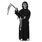 Sensemann Kostüm Sense Schädelmaske SchädeHandschuhe, Unisex Kostüm Grim Reaper für Halloween Party Dekoration Cosplay (12-14 Jahre, Schwarz)