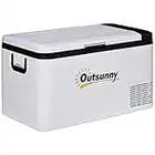 Outsunny 12V Car Refrigerator w/LED Light & Foldable Handles, 25L Portable Compressor Cooler, Fridge Freezer with 12/24V DC and 110-240V AC for Campervan RV Boat Travel