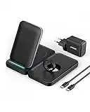 Anker 3-in-1 kabellose Ladestation, 533 Wireless Charger (3-in-1 Stand), Geeignet für iPhone 14/13/12, Galaxy S22, AirPods Pro, Apple Watch 1-6(Nur für Original 1m Watch Kabel, Nicht im Lieferumfang)