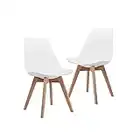 CangLong Mid Century Modern DSW Side Chair with Wood Legs for Kitchen, Living Dining Room, Set of 2, White