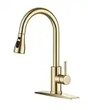 FORIOUS Gold Kitchen Faucets with Pull Down Sprayer, Kitchen Sink Faucet with Pull Out Sprayer, Fingerprint Resistant, Single Hole Deck Mount, Single Handle Copper Kitchen Faucet, Champagne Gold