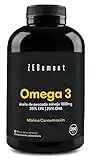 Omega 3 2000mg por dosis diaria, Máxima Concentración de DHA 500mg y EPA 700mg, Ácidos Grasos de Alta Potencia | Aceite de pescado salvaje con Vitamina E | 200 perlas de Omega-3 | Zenement