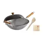 Joyce Chen , Classic Series Carbon Steel Wok Set, 4-Piece, 14-Inch, Charcoal