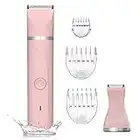 Waterproof Bikini Trimmer for Women Electric Razor for Bikini Legs Pubic Hair Rechargeable Electric Shaver for Women Hair Removal with Snap-in Ceramic Blades IP7X Washable Head,Wet and Dry Use,Pink