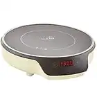 Neoschef Induction Hob - Portable Plug In Cooker Single Hot Plate Electric Stove with Overheating Sensor - Upto 2000W with 8 Power Levels in Buttermilk