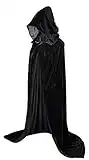 VGLOOK Unisex Hooded Cloak Velvet Cape for Halloween Cosplay Costumes 59inch Black