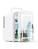 AstroAI Skincare Fridge 4 Liter/6 Can Beauty Fridge with LED Light 110V AC/12V DC Thermoelectric Portable Makeup Fridge with Mirror for Bedroom, Office, Cosmetics Storage, Skin Care ETL Listed (White)