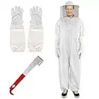 Beekeeping Suit for Men Women Full Body Protection Bee Suit Outfit with Ventilated Veil Hood Gloves and Scraper for Backyard Professional and Beginner Beekeepers Size XL