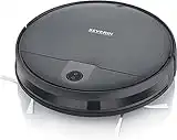 SEVERIN Robot aspirateur programmable avec télécommande, Autonomie 90 min, Aspirateur robot pour sols durs et tapis, Robot nettoyeur avec capteurs d'obstacles, Noir, RB 7026