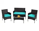 Patio Furniture 4 Piece Patio Set Chairs Wicker Sofa Outdoor Rattan Conversation Sets Bistro Set Coffee Table for Yard or Backyard (Blue)