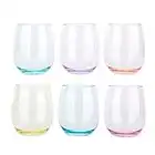 KOXIN-KARLU Classic 18-ounce Acrylic Stemless Wine Glasses, Unbreakable Mixed Drinkware Plastic Tumbler, set of 6 Mutlicolor