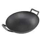 Potted Pans Wok aus Gusseisen mit Griff – voreingebrannter 35,6 cm Wok zum Kochen von Gefäßen und Rühren von Bratpfanne mit flachem Boden