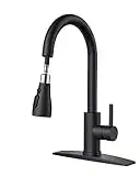 FORIOUS Black Kitchen Faucets with Pull Down Sprayer, Kitchen Sink Faucet with Pull Out Sprayer, Fingerprint Resistant, Single Hole Deck Mount, Single Handle Copper Kitchen Faucet, Matte Black