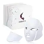 Maschera per la cura della pelle a 7 LED per viso e collo, per ringiovanimento della pelle, terapia della luce, per la cura del viso e per la maschera cosmetica, portatile, colore: bianco