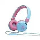 JBL JR310 – Casque filaire avec micro pour enfants – Léger, confortable et pliable – Avec volume limité à 85 dB – Livré avec un jeu d’autocollants – Bleu