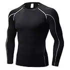 Anawakia Chemise de Compression à Manches Longues pour Homme - T-Shirt de Compression à Manches Longues pour Homme athlétique - pour entraînement et Course à Pied - Ligne Grise - Taille XL