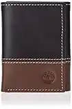 Timberland Men's Leather Trifold Wallet with ID Window, Black/Brown (Hunter), One Size