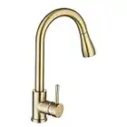Gold Sink Faucet, Gold Kitchen Faucet with Pull Down Sprayer Stainless Steel Gooseneck for Commercial or Modern Camper RV Farmhouse Bar Sink Single Hole One Hole or 3 Hole Brushed Gold Kitchen Faucet
