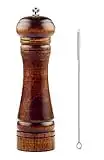 Wooden Pepper Mill or Salt Mill with a cleaning brush - 8 inch tall - Best Pepper or Salt Grinder Wood with a Adjustable Ceramic Rotor and easily refillable - Oak Wood Pepper Grinder for your kitchen