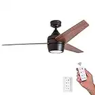 Honeywell Ceiling Fans Eamon, 52 Inch Modern Indoor LED Ceiling Fan with Light, Remote Control, Three Mounting Options, 3 Dual Finish Blades, Reversible Motor - 50603-01 (Bronze)