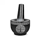 Samhita Tree of Life Natural Stone Mortar & Pestle Mortar Diameter- 9.52cm x 6.98cm, Pestle-12.7cm x 3.81cm