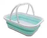 SAMMART 12L Faltbare Wanne mit Griff - Tragbarer Picknickkorb/Krater im Freien - Faltbare Einkaufstasche - Platzsparender Vorratsbehälter (White/Lake Green, 1)