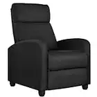 Yaheeteh Recliner Chair Adjustable Modern Single Reclining Sofa Upholstered Chair Fabric Recliner with Pocket Spring Living Room Bedroom Home Theater Black