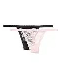 Iris & Lilly Ropa Interior Estilo Tanga de Encaje Mujer, Pack de 2, Negro/Rosa, 42