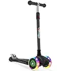 BELEEV A5 Deluxe Scooter for Kids Age 3-12, 3 Wheel Scooter for Toddlers Girls Boys, Kick Scooter with 4 Adjustable Height, Lean to Steer, Light up Wheels, Extra-Wide Deck for Children (Black)