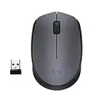 Logitech Ratón inalámbrico M170, 2,4 GHz con nanorreceptor USB, seguimiento óptico, batería de 12 meses de duración, ambidextro, para PC, Mac o portátil, negro y gris