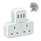 UK to US Plug Adaptor with 3 USB Ports, TESSAN 2 Way Grounded USA Travel Adapter, Double Plug Adaptor from UK to America, Canada, Thailand, Mexico (Type B)